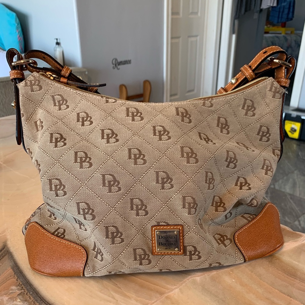Dooney & Bourke Large tan logo canvas hobo bag